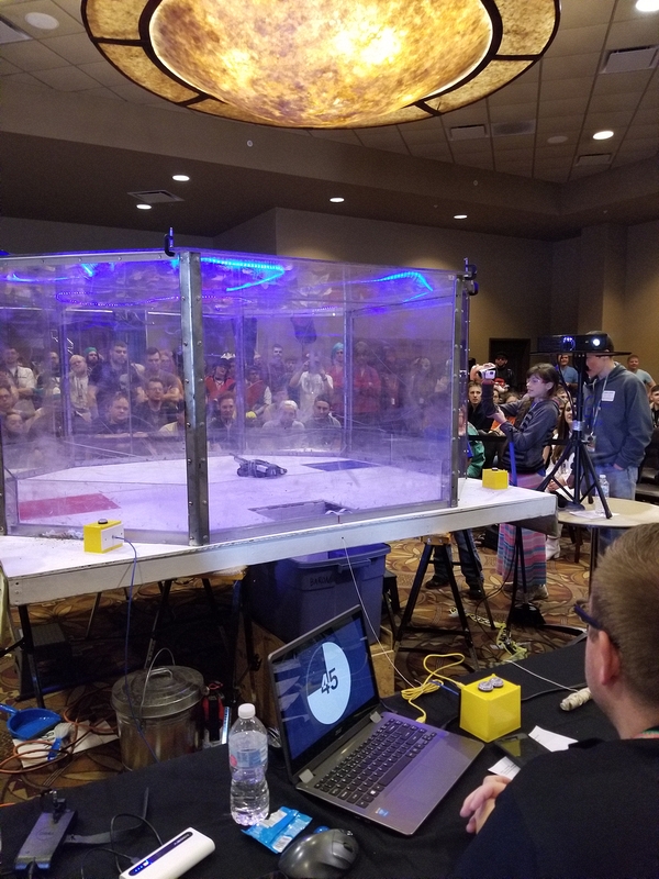 Antweight Battle\nScar Jr., Team G Force Robotics vs\nPanhandler, Team BOTSHED Robotics