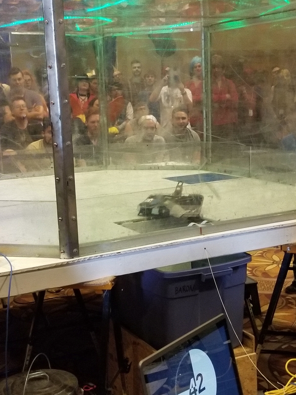 Antweight Battle\nScar Jr., Team G Force Robotics vs\nPanhandler, Team BOTSHED Robotics